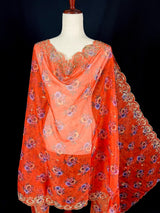 Orange Color Soft Organza Dupatta with Embroidery, Sequin and Zari with Floral Digital Prints