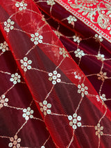 Red Color Soft Premium Quality Net Dupatta with Embroidery, Sequin and Zari | Heavy Border