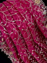 Hot Pink Soft Net Dupatta with Heavy Embroidery, Pearl and Zari | Dupatta for Lehangas | Dupatta for Gifts | Wedding Dupattas