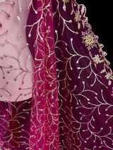 Hot Pink Soft Net Dupatta with Heavy Embroidery, Pearl and Zari | Dupatta for Lehangas | Dupatta for Gifts | Wedding Dupattas