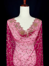 Hot Pink Soft Net Dupatta with Heavy Embroidery, Pearl and Zari