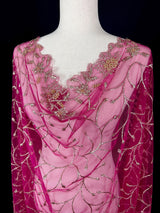 Hot Pink Soft Net Dupatta with Heavy Embroidery, Pearl and Zari | Dupatta for Lehangas | Dupatta for Gifts | Wedding Dupattas