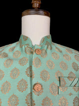 Designer Sea Green Color Modi Nehru Jacket For Men in Banarasi Silk | Waist Coat | Jacket for Kurta | Indian Wedding Wear for Men