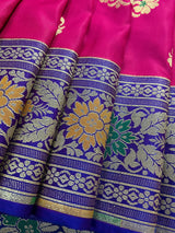 Pink Traditional Banarasi Handloom Saree in Banarasi Silk  - Meenakari Floral Butta