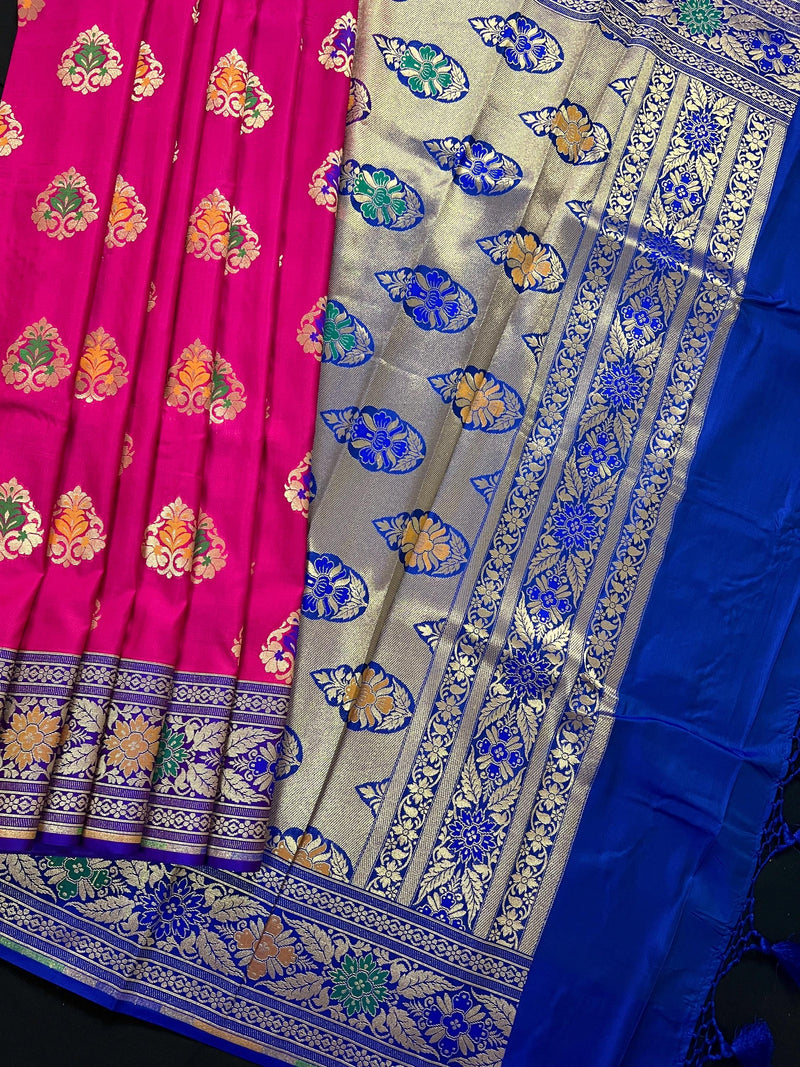 Pink Traditional Banarasi Handloom Saree in Banarasi Silk  - Meenakari Floral Butta