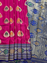 Pink Traditional Banarasi Handloom Saree in Banarasi Silk  - Meenakari Floral Butta