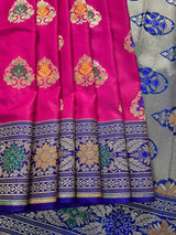 Pink Traditional Banarasi Handloom Saree in Banarasi Silk  - Meenakari Floral Butta