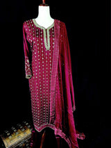 Designer Readymade Salwar Kameez 3pcs in Burgundy Color For Women with Handwork