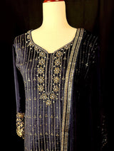 Designer Readymade Salwar Kameez 3pcs in Navy Blue Color For Women with Handwork