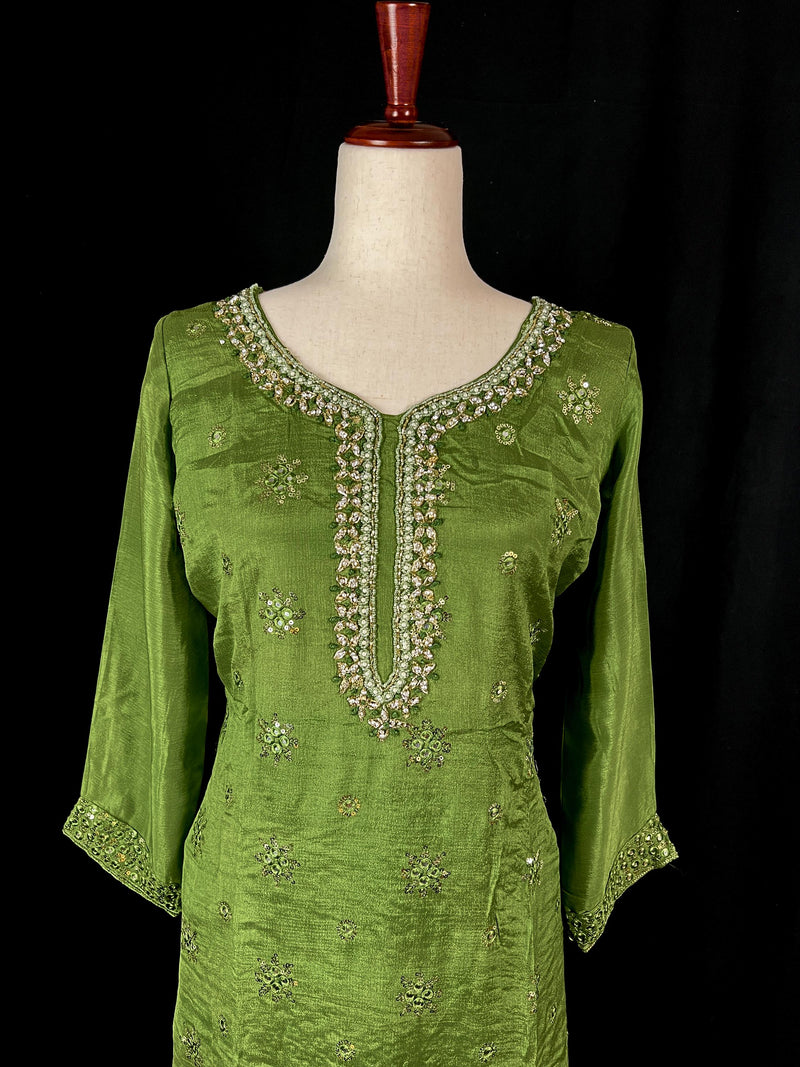 Readymade 3pcs Suit in Mehandi Green Color For Women with Handwork