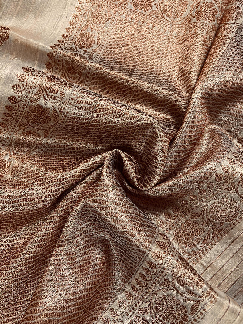 Beige Color Pure Tussar Saree with Antique Zari Weave  - Silk Mark Certified