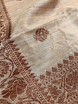 Beige Color Pure Tussar Saree with Antique Zari Weave  - Silk Mark Certified