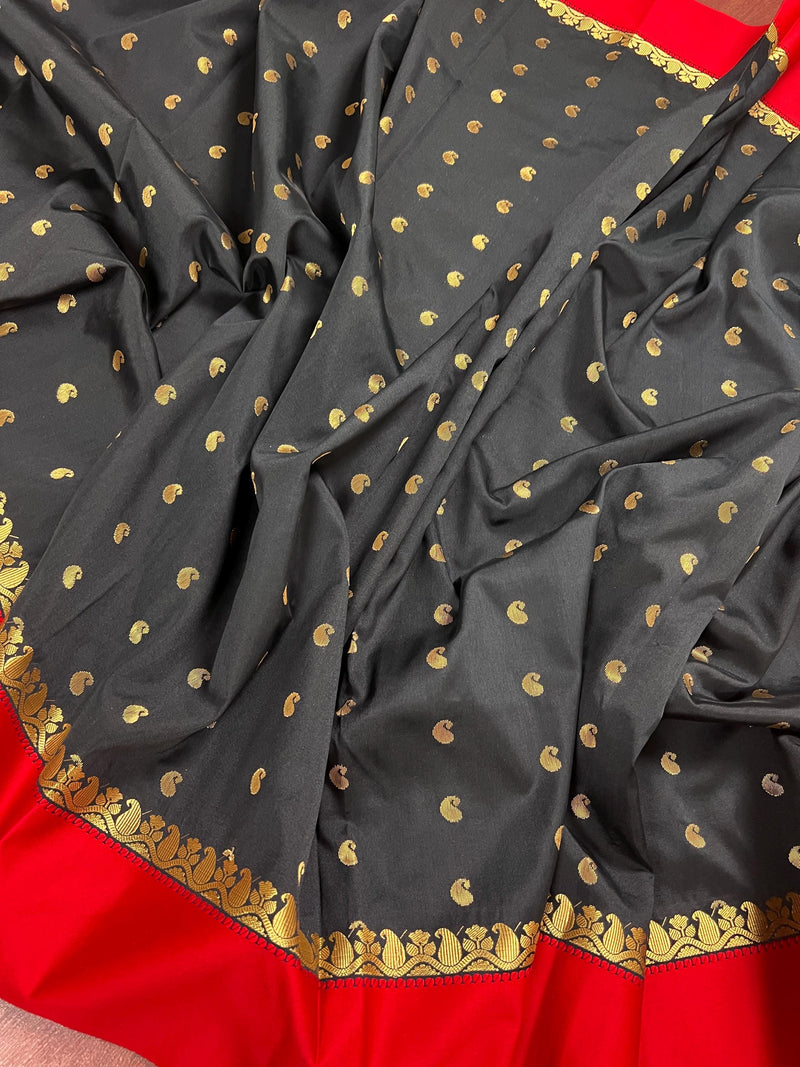 Statement Designer Black with red color Border and Pallu Saree | Banarasi Silk Saree | Gift for Her |  Kaash Collection