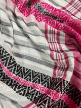 White with Pink and Black Bengal Handloom Cotton Saree - Bengal Sarees