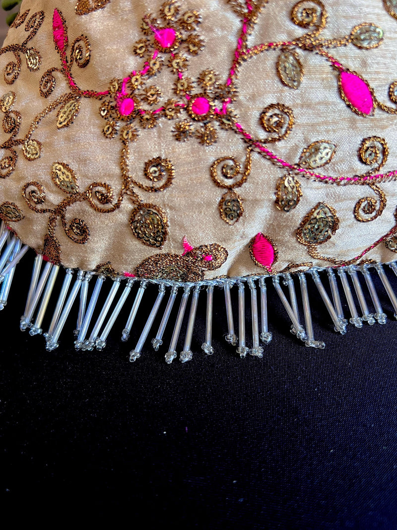 Raw Silk Floral Light Weight Potli Bag in Gold Color | Embroidery Work Potli Bags | Bags for Gifts | Wedding Bags