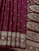 Wine Color Mashru Silk Handloom Saree with Gold Zari Weave - Banarasi Mashru Silk Saree