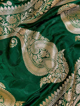 Bottle Green Traditional Banarasi Silk Saree with Muted Gold Zari Weave