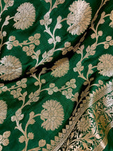 Bottle Green Traditional Banarasi Silk Saree with Muted Gold Zari Weave