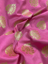 Rose Pink with Sky Blue Traditional Banarasi Handloom Saree - Banarasi Silk Saree - Satin Patta Border