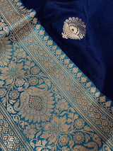 Blue Color Pure Katan Silk Saree with Sky Blue Border and Pallu - Pure Silk Sarees - SILK MARK CERTIFIED