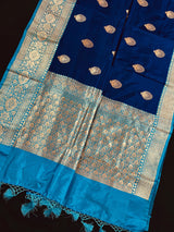 Blue Color Pure Katan Silk Saree with Sky Blue Border and Pallu - Pure Silk Sarees - SILK MARK CERTIFIED