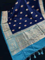 Blue Color Pure Katan Silk Saree with Sky Blue Border and Pallu - Pure Silk Sarees - SILK MARK CERTIFIED