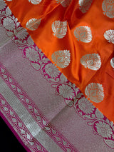 Orange with Pink  Traditional Handloom Banarasi Saree with Satin Border