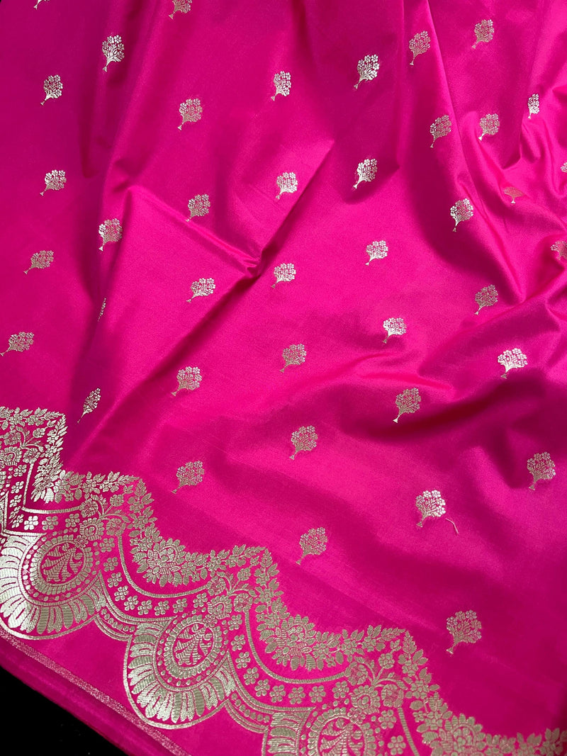 Hot Pink Handloom Saree  - Banarasi Mashru Silk Saree