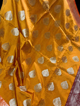 Statement Handmade Antique Gold Color Banarasi Semi Katan Silk Saree