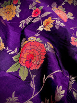 Statement Floral Jaal Saree in Purple Color in Pure Satin Silk  - Handwoven Saree = Silk Mark Certified