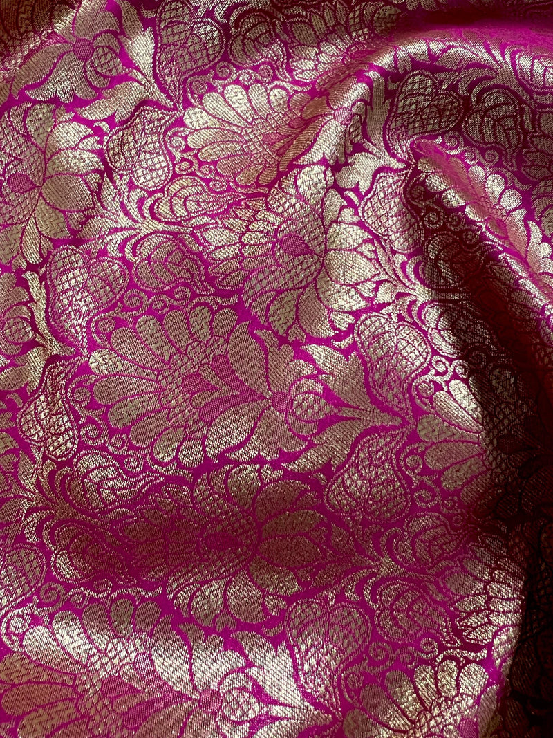 Hot Pink Color Banarasi Silk Saree in Gold Zari Weave Work