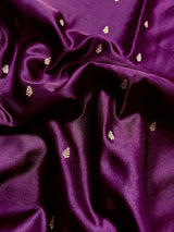 Brinjal Purple Color Banarasi Light Weight Satin Silk with Handwoven Copper Zari Weaving