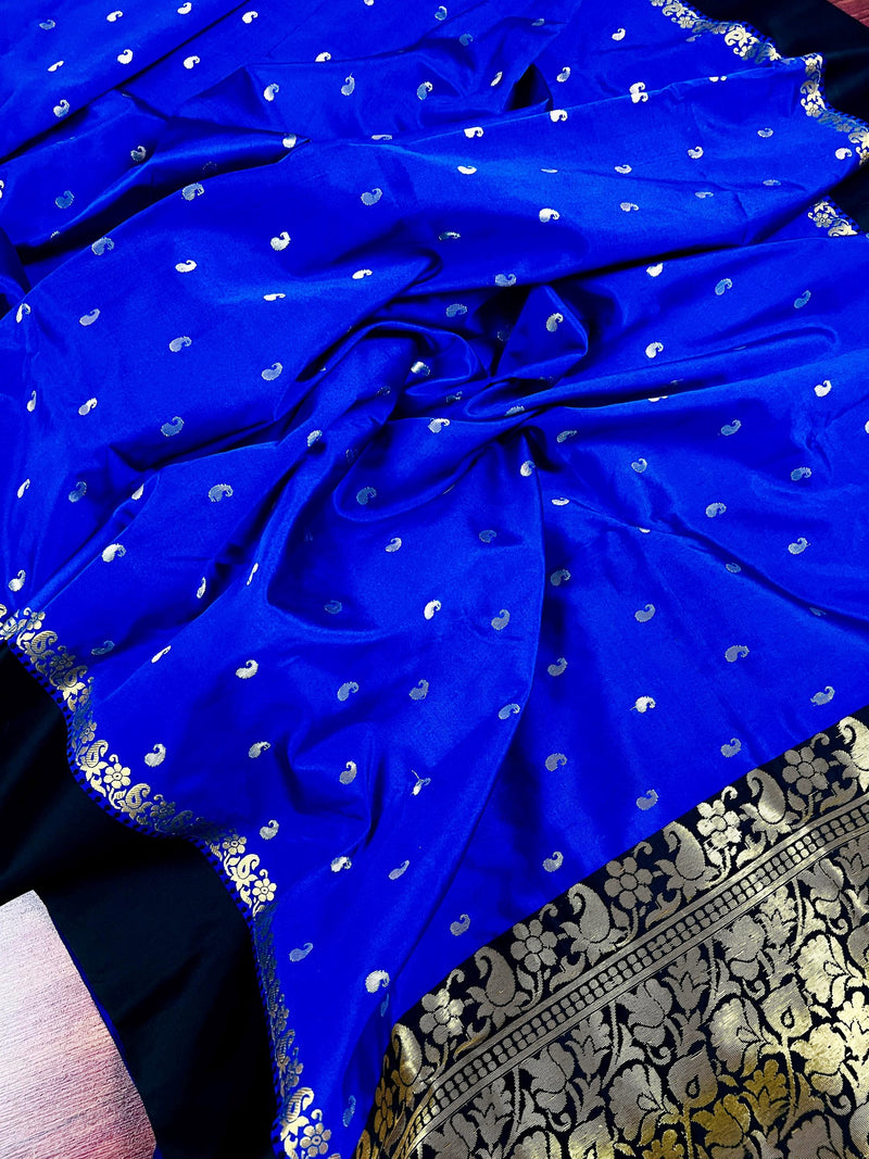 Statement Designer Royal Blue with Black border and Pallu Saree | Banarasi Silk Saree | Soft Silk Saree