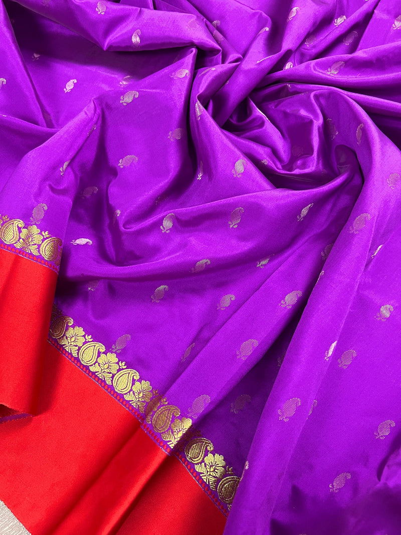 Statement Designer Light Violet with Red border and Pallu Saree | Banarasi Silk Saree | Soft Silk Saree