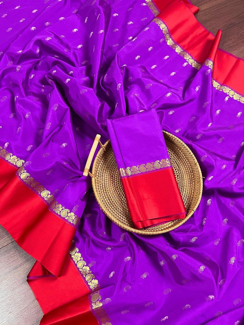 Statement Designer Light Violet with Red border and Pallu Saree | Banarasi Silk Saree | Soft Silk Saree