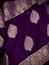 Eggplant Purple Pure Chiffon Silk Saree with Sliver Zari Work | Ambi Style Butta on the Border | Party Wear Sarees | SILK MARK CERTIFIED