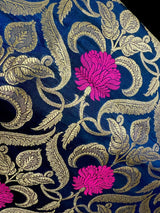 Navy Blue Color Dupatta with Floral Jaal - Banarasi Silk Dupatta - Pink Color Meenakari Flower -  Floral Dupatta - Benarasi Dupatta