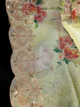 Pista Green Color Soft Organza Dupatta with Embroidery, Sequin and Zari with Floral Digital Prints