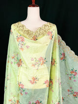 Pista Green Color Soft Organza Dupatta with Embroidery, Sequin and Zari with Floral Digital Prints