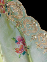 Pista Green Color Soft Organza Dupatta with Embroidery, Sequin and Zari with Floral Digital Prints