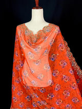 Orange Color Soft Organza Dupatta with Embroidery, Sequin and Zari with Floral Digital Prints