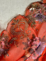 Orange Color Soft Organza Dupatta with Embroidery, Sequin and Zari with Floral Digital Prints