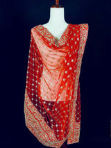 Red Color Soft Premium Quality Net Dupatta with Embroidery, Sequin and Zari | Heavy Border