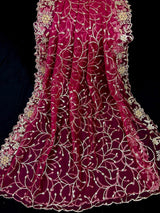 Hot Pink Soft Net Dupatta with Heavy Embroidery, Pearl and Zari