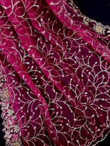 Hot Pink Soft Net Dupatta with Heavy Embroidery, Pearl and Zari | Dupatta for Lehangas | Dupatta for Gifts | Wedding Dupattas