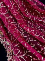 Hot Pink Soft Net Dupatta with Heavy Embroidery, Pearl and Zari | Dupatta for Lehangas | Dupatta for Gifts | Wedding Dupattas