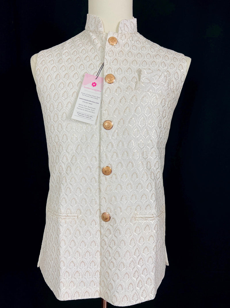 White Color Men Jacket with Sequin and Thread Work | High Quality Premium Soft Cotton Silk Men Jacket for Kurtas | Jacket for Kurtas