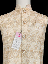 Pastel Gold Jacket for Men with Embroidery, thread and Sequin Work | Jacket for Kurta | Mens Wedding Wear Outfit | Men Waistcoat