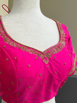 Handwork Designer Hot Pink Readymade Blouse with Gold Zari | Bird Motifs | Ready to Wear Blouses  Blouse | Stitched Blouse