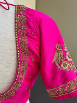 Handwork Designer Hot Pink Readymade Blouse with Gold Zari | Bird Motifs | Ready to Wear Blouses  Blouse | Stitched Blouse